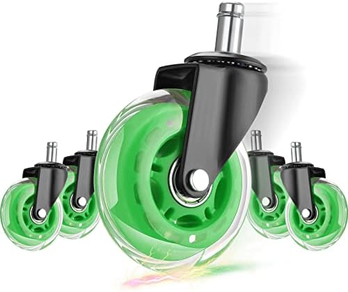 Hivexagon Office Chair Caster Wheels Replacement Set of 5, Heavy Duty Universal Quiet Rolling Casters 3 inch Fit Standard Office Chair for Hardwood Floors, Tiles and Carpet (Green)