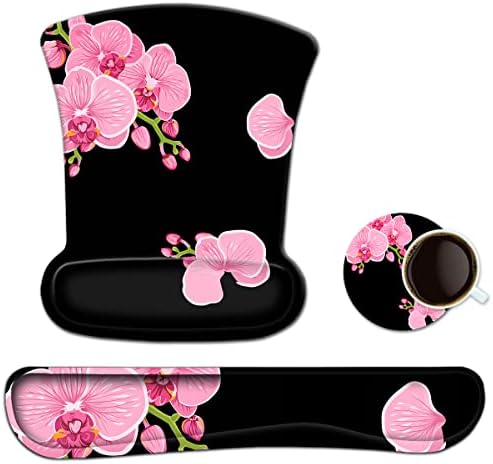 ToLuLu Keyboard Mouse Pad Wrist Rest Gel Ergonomic Mouse Pads for Computer Laptop Office Home, Comfortable Mousepad Keyboard Wrist Support Memory Foam for Easy Typing Pain Relief, Pink Peony Flower