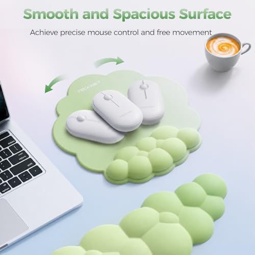 TECKNET Cloud Wrist Rest & Ergonomic Mouse Pad, Cloud Keyboard Wrist Rest with Non-Slip Base, PU Leather Memory Foam Wrist Pad for Keyboard and Mouse, Pain Relief for Typing, Gaming, Green