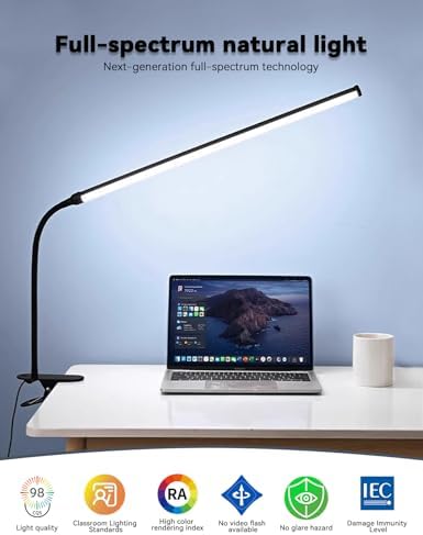2 Pack LED Desk Lamp with Clamp, Dimmable Clip on Light for College Dorm Room, Eye-Friendly Reading Study Lamp for Students, Flexible Gooseneck Bedside Light, Home Office Desk Lights Bedroom