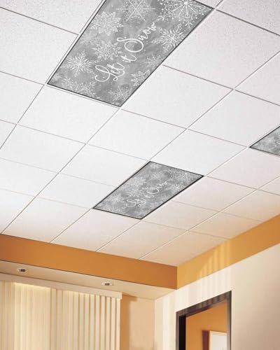 Grey Snowflake Magnetic Fluorescent Light Covers for Ceiling Lights 2 x 4 Feet,Christmas Winter Festival Xmas Modern Office Classroom Kitchen Drop Ceiling Light Covers Lighting Shade Panel 1 Pack