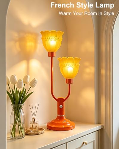 Lightdot Mid Century Modern Orange Table Lamp Dimmable Vintage Lamp Gift