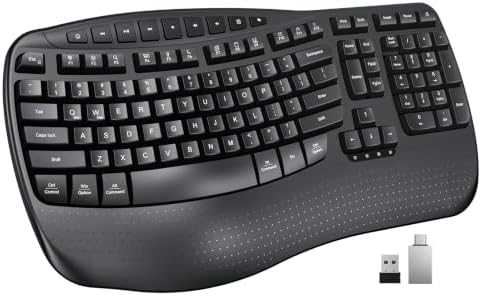 MEETION Ergonomic Wave Wireless Keyboard, Natural Typing Design, Black