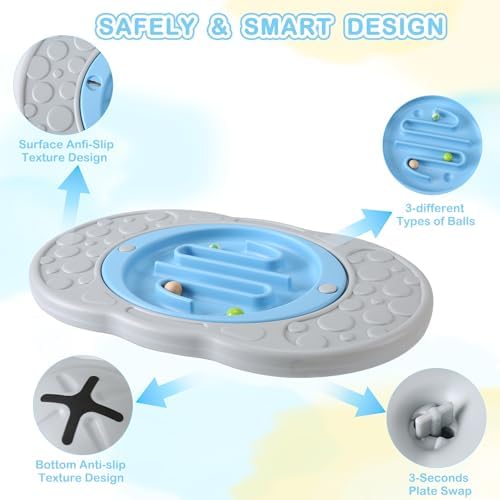 Balance Board with Maze for Kids, Labyrinth Wobble Board Rocking Seesaw Sensory Training with 2 Balls & 2 Replacement Labyrinth Disks, Non-Slip Pedals Indoor Outdoor for Boys Girls