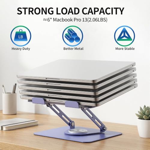 ALASHI Laptop Stand for Desk with 360° Rotating Base, Multi-Angle Adjustable Laptop Stands, Foldable Laptop Riser Compatible with 10 to 17 Inches PC Computer, Purple