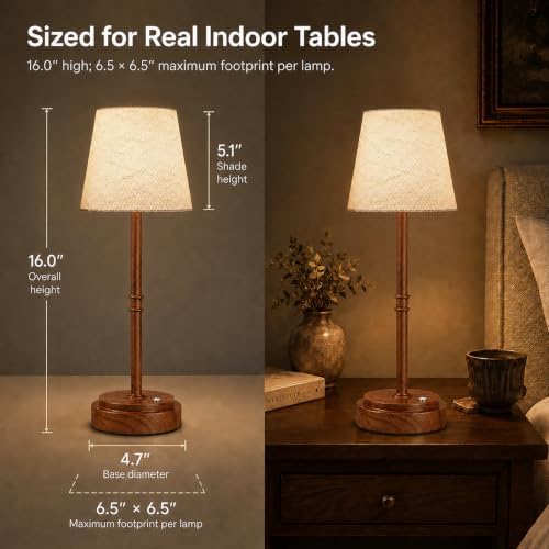 Cordless Table Lamps 2 Pack, Rechargeable Battery Operated Lamps, Wood