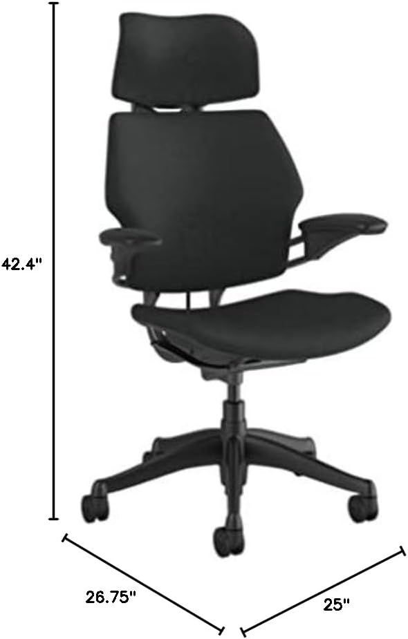 Humanscale Freedom Office Chair with Headrest - Ergonomic Work Chair with Advanced Highly Adjustable Duron Arms and Gel Seat - Wheels for Hard Flooring - Graphite Frame with Graphite Corde 4 Fabric