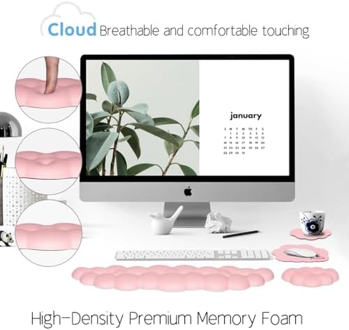 4 in 1 Ergonomic Leather Cloud Wrist Rest Keyboard and Mouse Pad & Coaster