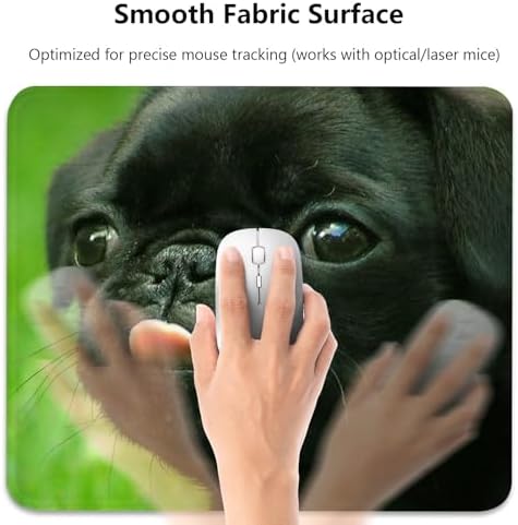 Cute Black Pug Puppy Tongue Out Close-Up Mouse Pad, Dog Stitched Desk Mat