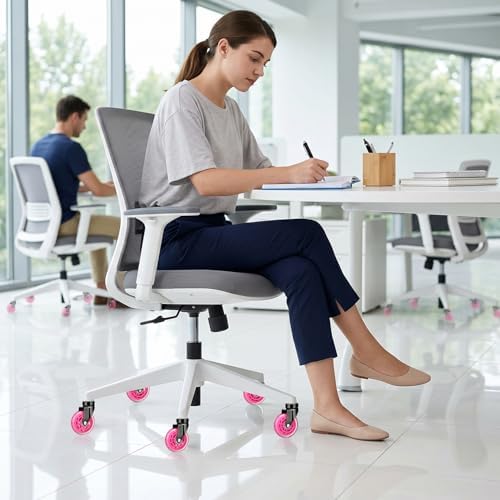 3" Office Chair Wheels (As Seen On PRC) Heavy Duty with Universal Grip Ring Stem(7/16" x7/8"),Replacement Rubber Chair Casters fits 98% Chairs for All Floors (Magenta)