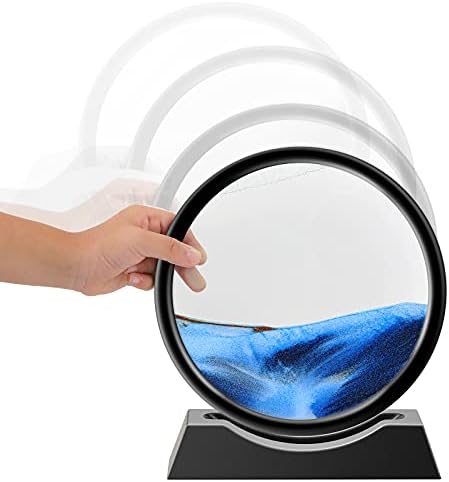 TKTM Liquid Motion Sandscape Round Moving Sand Art Sensory Toy Fidget Home Office Desktop Decoration (Blue, 7-in)