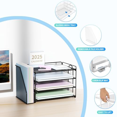 Spacrea 4-Tier Paper Organizer for Desk with File Organizer