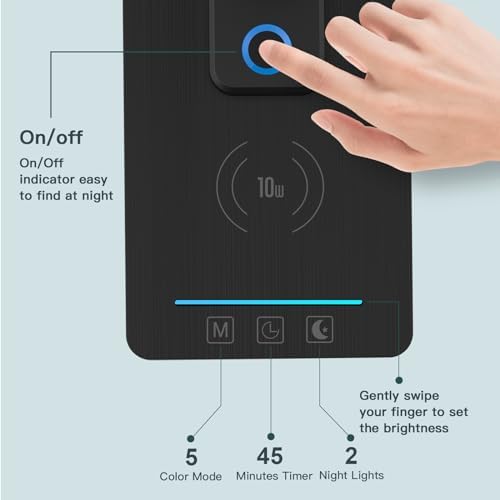 LAOPAO LED Desk Lamp with Wireless Charger: Desk Lamps for Home Office Bedroom, 5 Color Modes & Brightness Dimmable, 2 Night Light