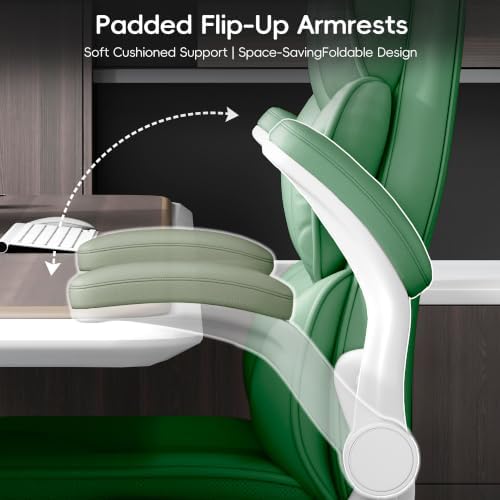 Vonesse Office Chair, Desk Chair with Flip-up Armrests, Gaming Chair with Double-Layered Soft Backrest,PU Leather Computer Executive Chair with Breathable Seat Cushion (Green)