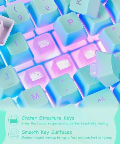 Gaming Teal Keyboard Wired with Color Backlit, Membrane, Quiet for Computer