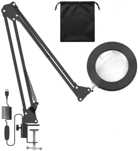 10X Magnifying Glass Lamp w/Clamp, 360° Shadow-Free Light for Close Work