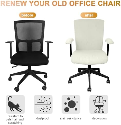 Tallew 4 Pcs Office Chair Covers Stretchable Armrest Seat,XL,Cream White