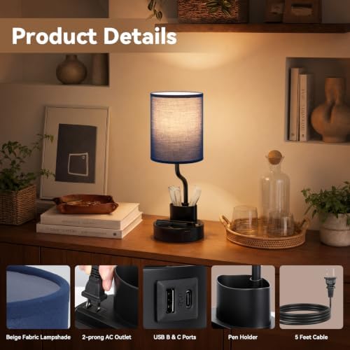 Fenmzee Bedside Lamps for Bedroom Set of 2 - Table Desk Lamp for Nightstand