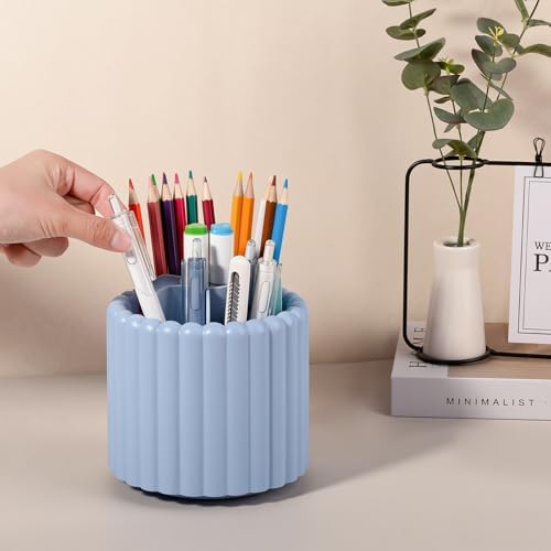 Anyoifax Rotating Pen Holder for Desk Removable Pencil Cup, Small Blue