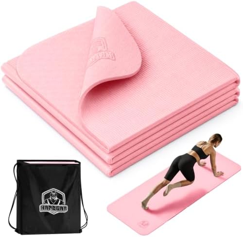 HAPBEAR Foldable Yoga Mat - 72"x24"x0.24" (6mm), Non-Slip TPE Exercise Mat for Home Workout, Yoga, Pilates,Stretching, & Travel, Durable & Eco-Friendly, Includes Carry Bag