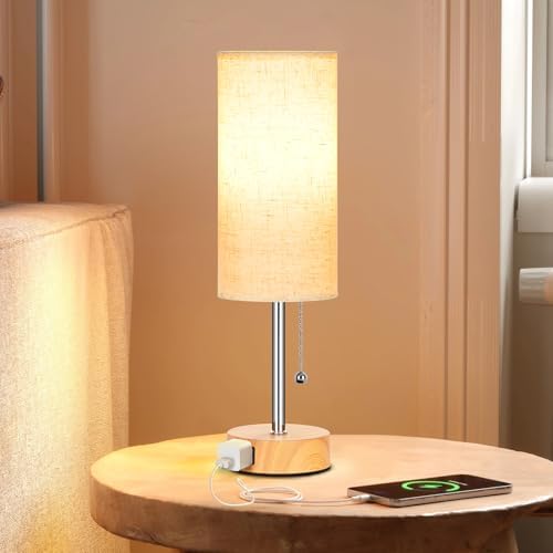 Dott Arts Table Lamp for Bedroom, 3-Color Bedside Lamps with Pull Chain