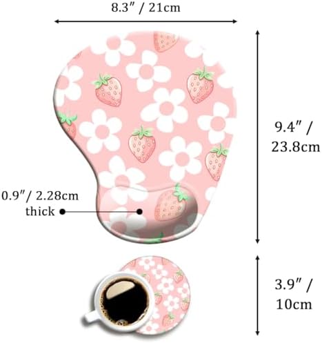 Ergonomic Mouse Pad with Wrist Support,Mouse Pad with Wrist Rest and Coaster Set,Office Supplies Non-Slip Mouse Pads for Desk, Non-Slip Comfortable,Pink Floral
