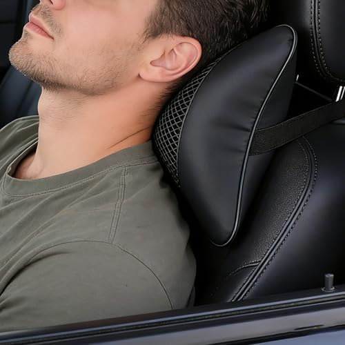 2 Pack Car Neck Pillow Soft Breathable Mesh Headrest Pillows for Driving Support, Universal Fit for Most Car Seats Decor Accessories（Black）