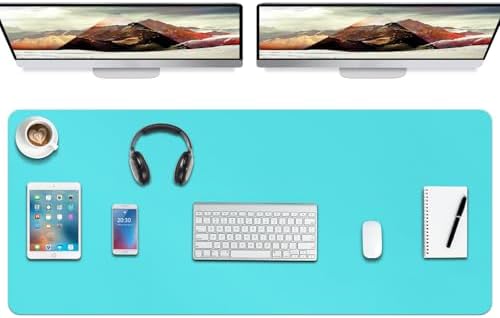 Boutilon Leather Desk Pad Protector,Non-Slip Mouse Pad,Laptop Desk Pad,Office Mouse Mat,Waterproof Leather Desk Blotter,Desk Writing Pad for Office and Home (XXXL-Bright Blue,47"x 24")