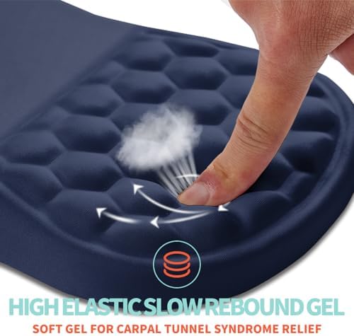 Ergonomic Mouse Pad Wrist Support with Memory Foam Massage Bulge, Carpal Tunnel Pain Relief Mousepad Wrist Rest for Mouse(12x8 inch, Dark Blue)