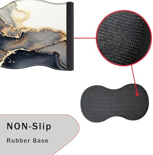 Mouse Pad with Wrist Support + Desk Mat + Coaster 3 in 1 Set, XXL Large Gaming Mousepad Ergonomic Mouse Pads for Desk Computer Laptop Office,Black Gold Marble