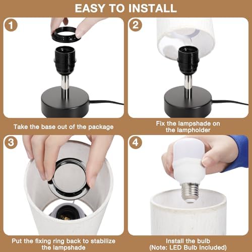 Table Lamp for Bedroom - Bedside Lamps for Night Stands（Blub Included）