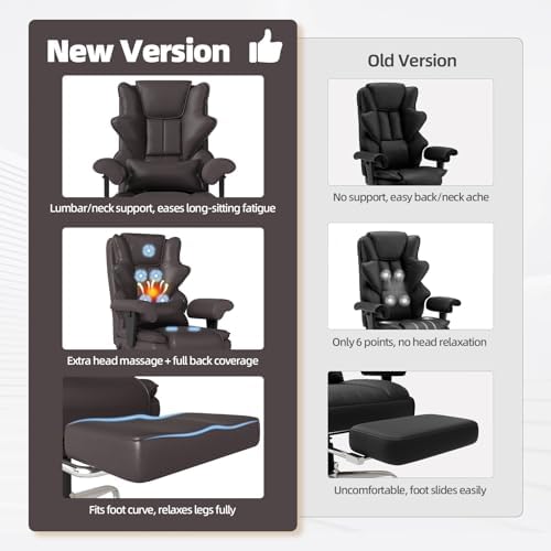 Executive 7-Point Massage Heated Office Chair with Footrest, Brown