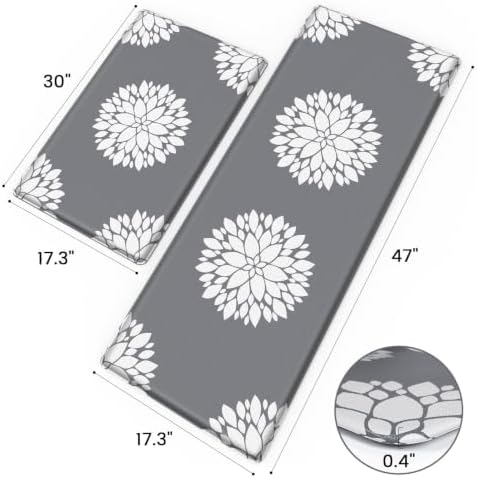 2PCS Kitchen Mats for Floor, Anti Fatigue Non-slip Water Resistant Grey Rug