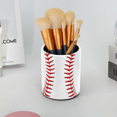 Baseball Pen Holder Pencil Organizer Cute Pencil Cup Desk Decor Makeup Brush Holder PU Multifunctional Office Supplies for Home Classroom School