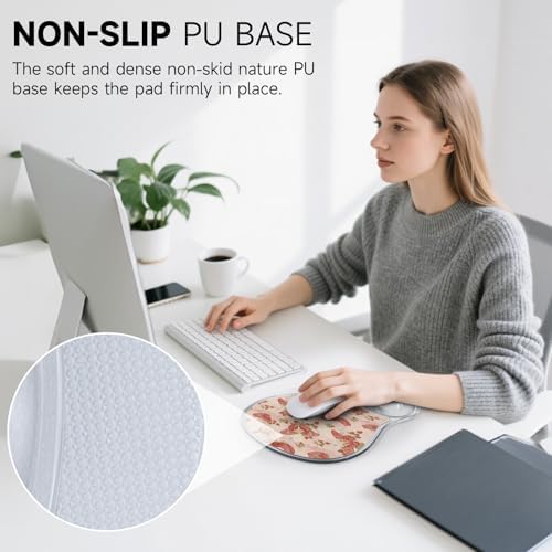 AUPET Ergonomic Mouse Pad with Gel Wrist Support – Non-Slip Mouse Mat with Comfortable Memory Gel Cushion – Relieves Wrist Pain – Designer Pattern for Home Office & Gaming (Pink Butterflies)