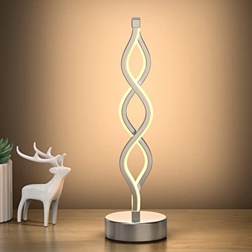 NUÜR Silver Infinity Spiral LED Table Lamp, Dimmable Bedside Lamp