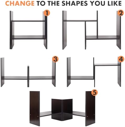 ShellKingdom Desk Shelf Organizer, H-Shaped Desktop Shelves, Adjustable Desktop Corner Shelf, Bookshelf Storage Rack and Cubicle Decor for Desk, Tabletop, School, Office, Dorm Desk Organizer - Black