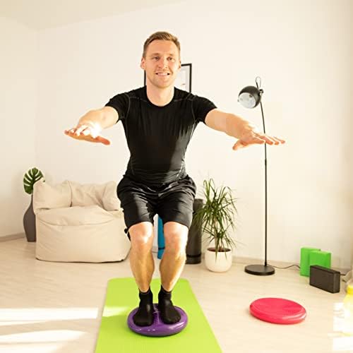 Relaxdays Balance Disc, 33 cm Stability Wobble Cushion with Air Pump, Balance Pillow with Nubs, Fitness Board, Pink