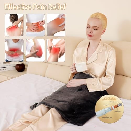 SAROO Massaging Weighted Heating Pad for Back Pain Relief,20"*24",Dark Grey