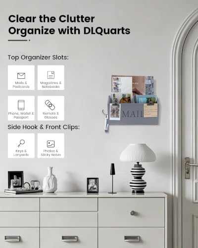 DLQuarts Solid Wood Mail Organizer Countertop or Wall Mounted, Weather Gray