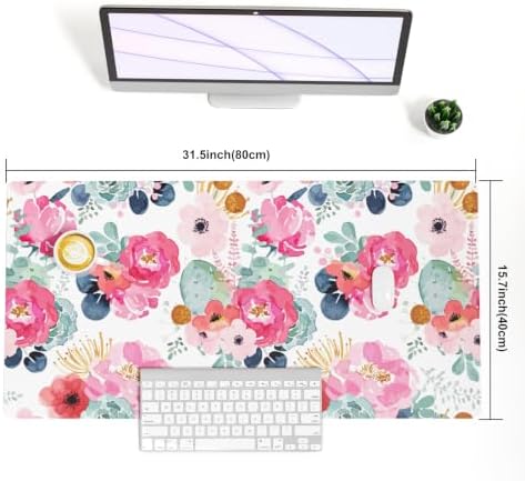 QIYI PU Leather Large Mouse Pad, Waterproof Desk Mat, 31.5" x 15.7", Peony