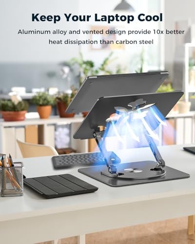 Aoviho 360° Rotating Laptop Stand for Desk | Adjustable, Foldable, Portable Aluminum Ergonomic Riser | Compatible with MacBook, Dell, HP & All Laptops 10-16 inch | Black