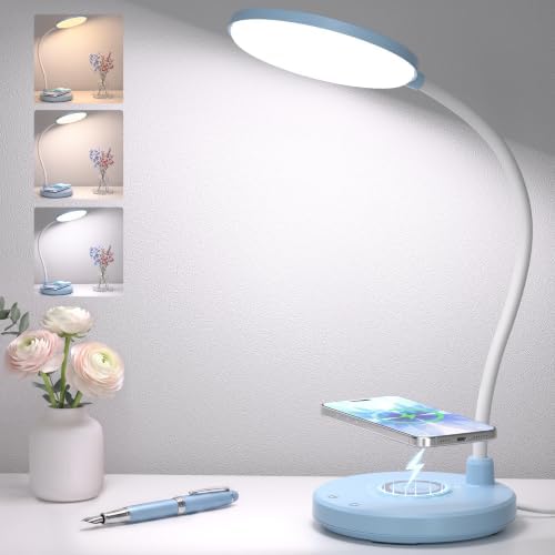 Blue Desk Lamp, Table Lamp with Wireless Charger, 800LM, CRI95+
