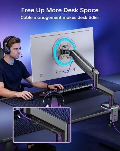 RGB Gas Spring Monitor Arm with USB Hub for 13-32 Inch Monitors