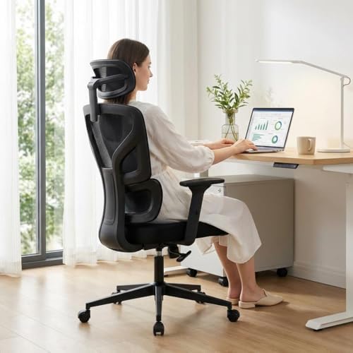 High Back Ergonomic Mesh Office Chair, 300LBS Heavy Duty Home Office Desk Chairs with Adjustable Lumbar Support,3D Armrest,Headrest, Comfortable Gaming Chair, Black