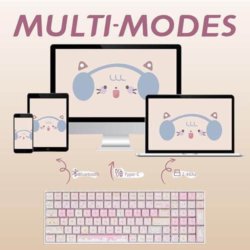 ZORNHER ZH100 Wireless Cat Mechanical Keyboard,98% Pink Cute Creamy Keyboard with Number Pad,Full Size Hot-Swappable Kitty Gaming Keyboard,Meow Meow Squad Keycaps,Clicky Blue Switches,RGB Backlit