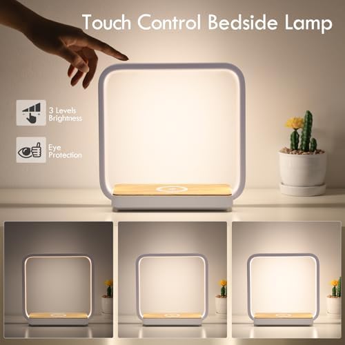 WILIT Bedside Lamp with Qi Wireless Charger, A13 Table lamp 3 Step Dimmable Touch Control Desk Lamp for for Living Room, Bedroom, Kids Room.