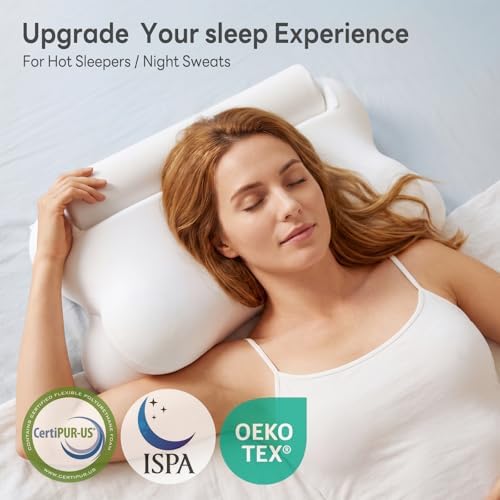 Sweetcrispy Cervical Pillow for Neck Pain, Ergonomic Contour Memory Foam Pillow with Detachable Roll Support, Cooling Breathable Cover for Side Back Stomach Sleepers, White