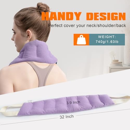 uncn Heating Pad for Neck and Shoulders and Back Moist Small Microwavable Neck Wrap Warmer Weighted Heat Wrap Microwave Heatable Rice Beanbag Cervical Hot Pack Lavender Scented 1.5Pounds