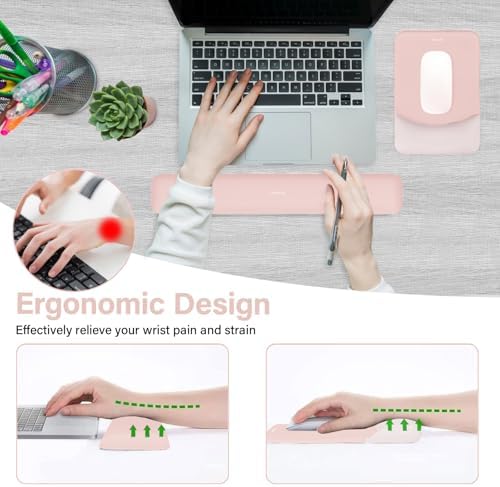 MOSISO Wrist Rest Support Mouse Pad & Keyboard Set, Baby Pink